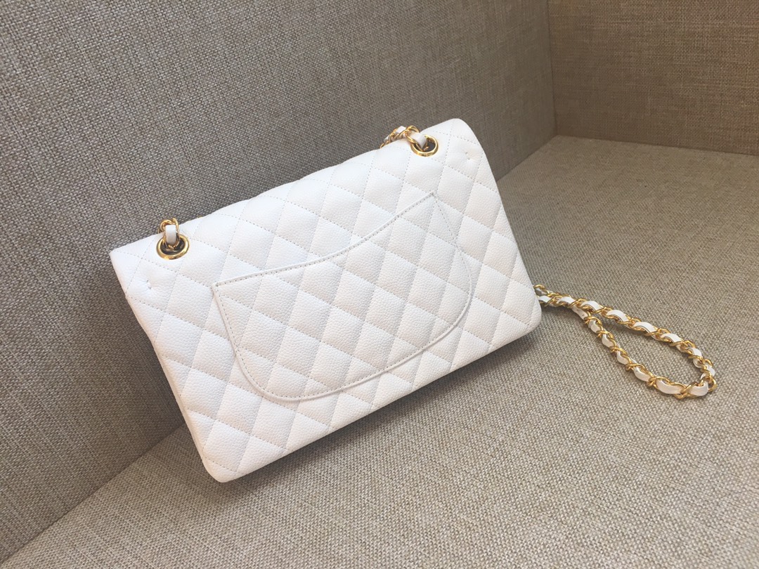 Medium Classic Flap Caviar Bag A01112 White/Gold